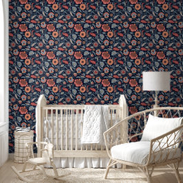 Behang - Boho Floral Design blauwe achtergrond