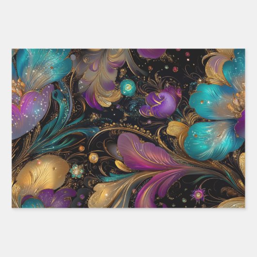 Behang ingewikkelde bloemen Paarse Inpakpapier Vel (Voorkant)