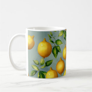 Behang Kunst met Vintage Stijl Citroenen Patroon Koffiemok
