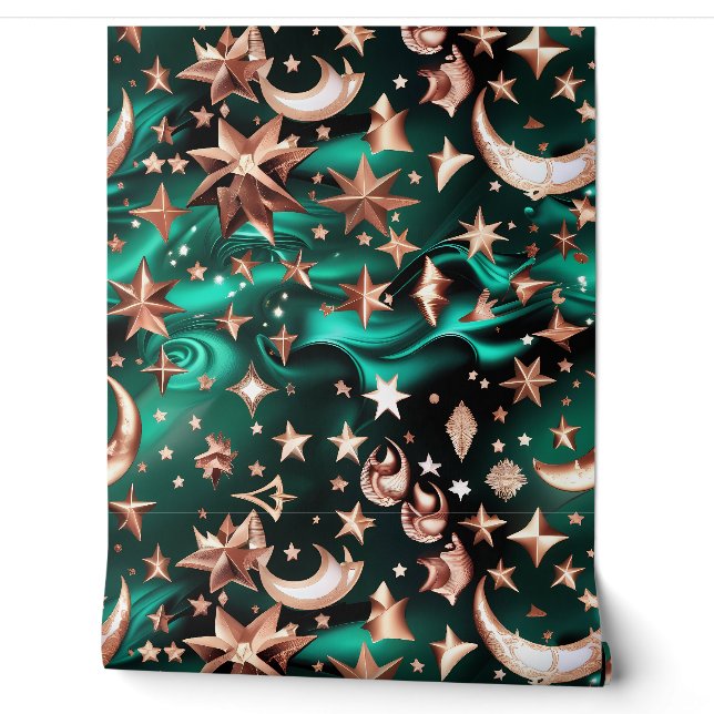 Behang - Luxe Malachiet Groen Hemelse Maan (Afrollen)