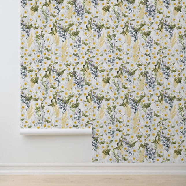 Behang met bloemen in zachte pasteltinten. (Applicatie)