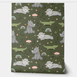 Behang met een grappige illustratie.