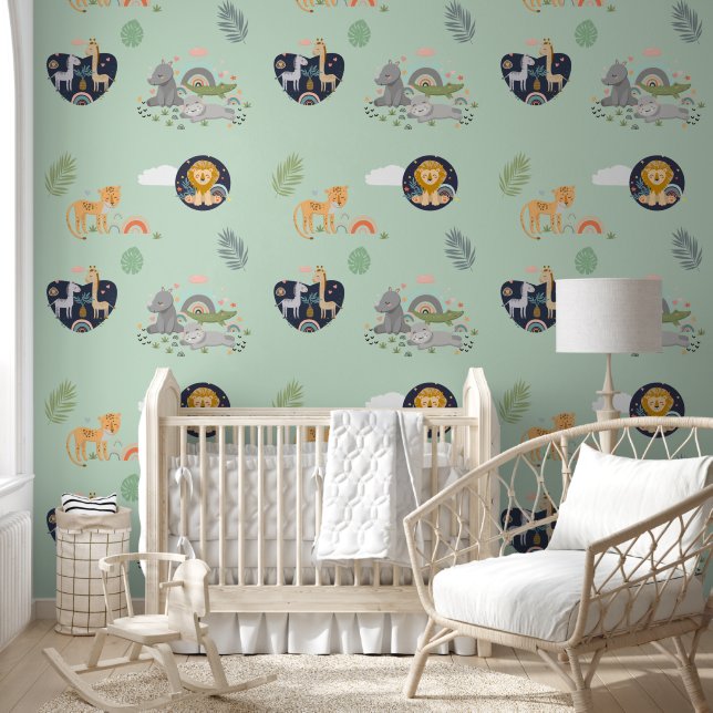 Behang met patroon wilde Afrikaanse dieren. (Kinderen)
