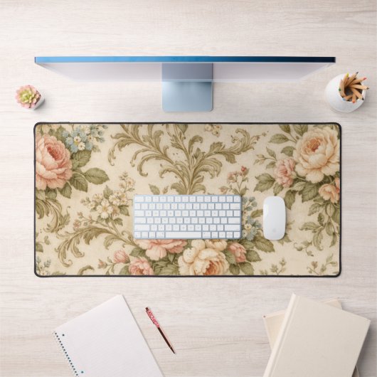 Behang met vintage bloempatroon bureaumat (Kantoor 1)