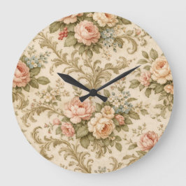 Behang met vintage bloempatroon grote klok