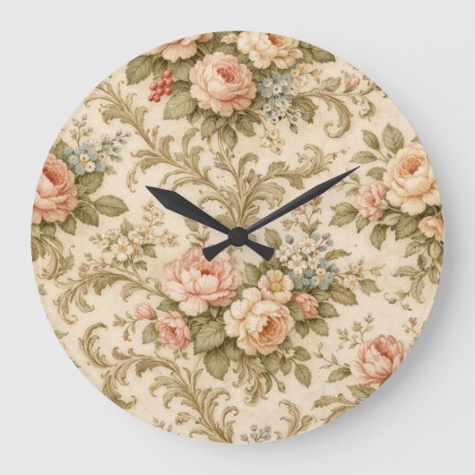 Behang met vintage bloempatroon grote klok (Voorkant)