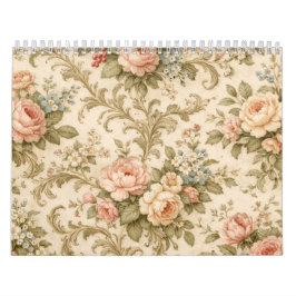 Behang met vintage bloempatroon kalender