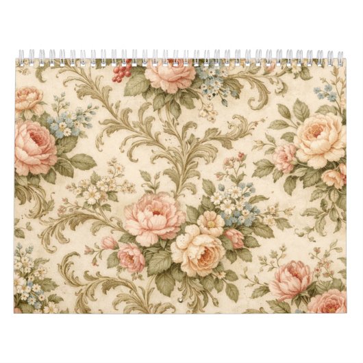 Behang met vintage bloempatroon kalender (Hoes)
