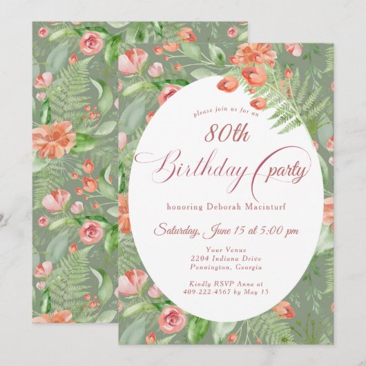  Behang Rozen Floral 80th Kaart (Voorkant / Achterkant)