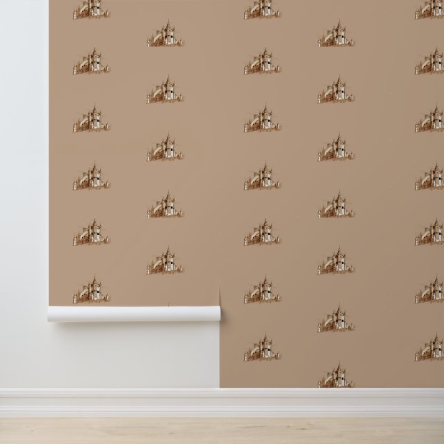 Behang - Sepia Kasteel op Taupe (Applicatie)