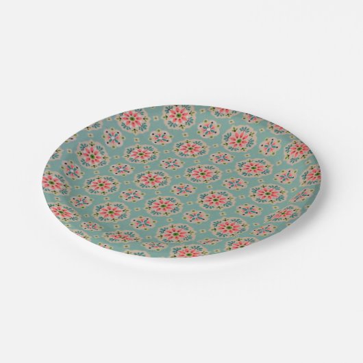  behangpapier borden roze en aqua papieren bordje (Gekanteld)