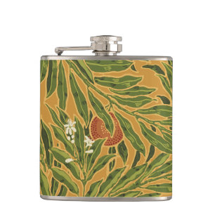 behangpatroon oranje boomillustraties heupfles