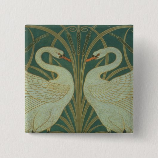 Behangselontwerp voor paneel van "Swan, Rush & Iri Vierkante Button 5,1 Cm (Voorkant)