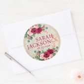 behangselpapier en Rozen bruiloft Ronde Sticker (Envelop)
