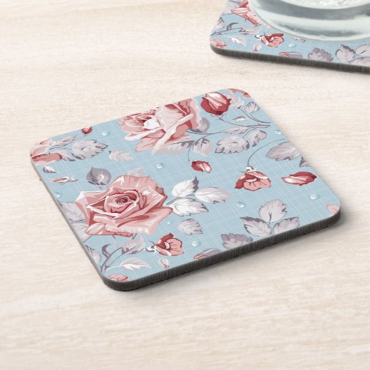 Behangselpatroon van roze rozen 2 bier onderzetter (Linkerzijde)