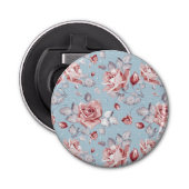 Behangselpatroon van roze rozen 2 button flesopener (Voorkant)
