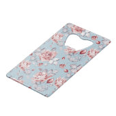 Behangselpatroon van roze rozen 2 creditkaart flessenopener (Voorkant Gekanteld)