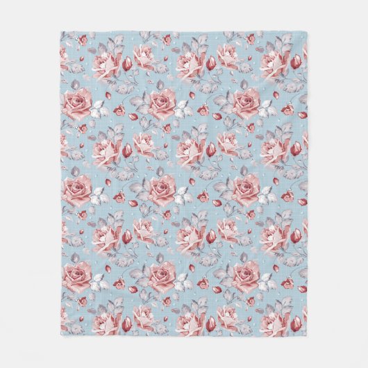 Behangselpatroon van roze rozen 2 fleece deken (Voorkant)