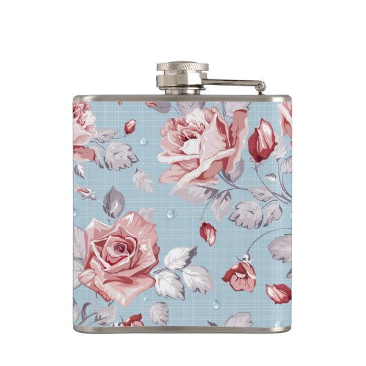 Behangselpatroon van roze rozen 2 heupfles (Achterkant)