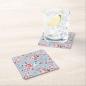 Behangselpatroon van roze rozen 2 kartonnen onderzetters (Insitu)