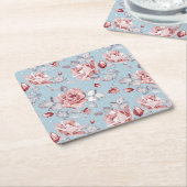 Behangselpatroon van roze rozen 2 kartonnen onderzetters (Schuin)