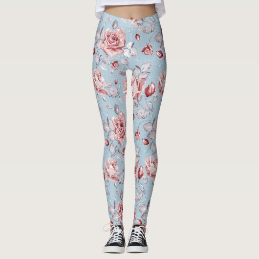 Behangselpatroon van roze rozen 2 leggings (Voorkant)