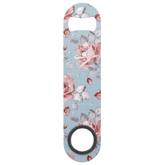 Behangselpatroon van roze rozen 2 speed flessenopener (Voorkant)