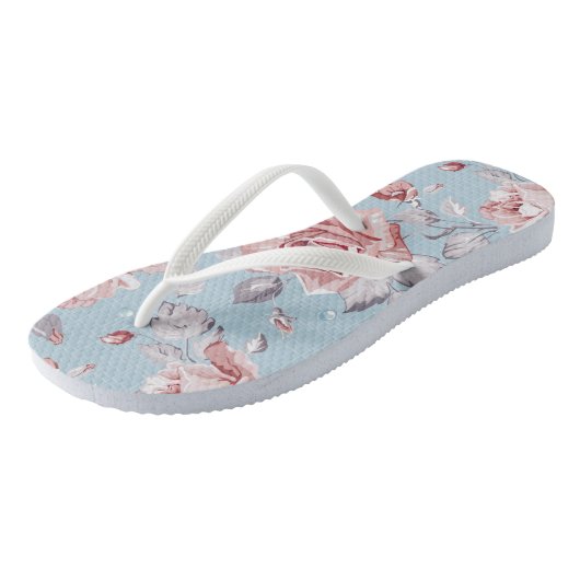 Behangselpatroon van roze rozen 2 teenslippers (Schuin)
