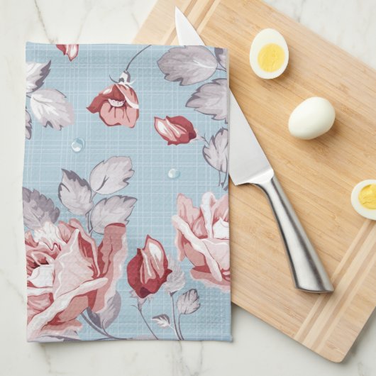 Behangselpatroon van roze rozen 2 theedoek (Quarter Fold)