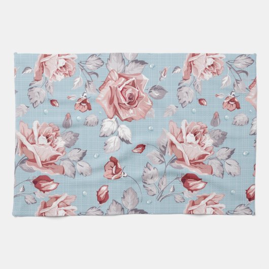 Behangselpatroon van roze rozen 2 theedoek (Horizontaal)