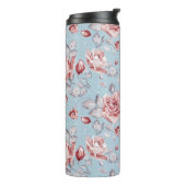 Behangselpatroon van roze rozen 2 thermosbeker (Gedraaid links)