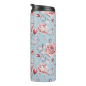 Behangselpatroon van roze rozen 2 thermosbeker (Geroteerd rechts)