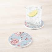 Behangselpatroon van roze rozen 2 zandsteen onderzetter (Zijkant)