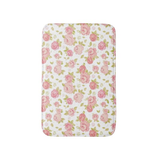 Behangselpatroon van roze rozen 3 badmat (Voorkant Verticaal)