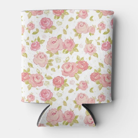 Behangselpatroon van roze rozen 3 blikjeskoeler (Voorkant)