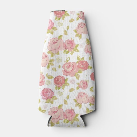 Behangselpatroon van roze rozen 3 flesjeskoeler (Voorkant)