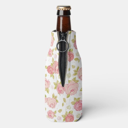 Behangselpatroon van roze rozen 3 flesjeskoeler (Fles Achterkant)