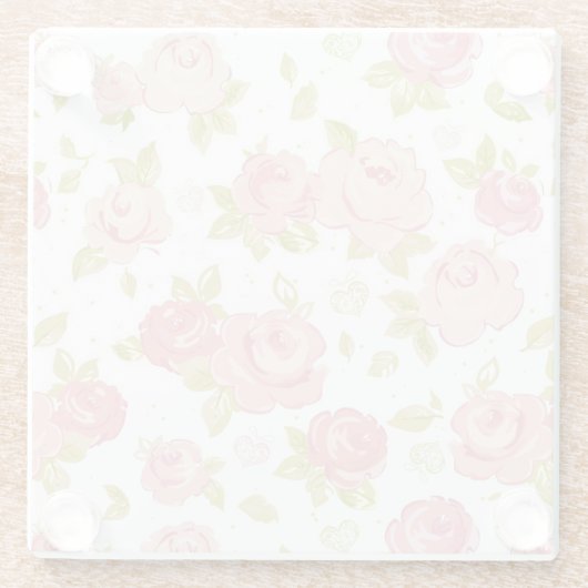 Behangselpatroon van roze rozen 3 glazen onderzetter (Achterkant)