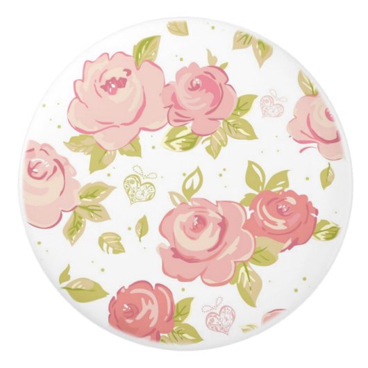 Behangselpatroon van roze rozen 3 keramische knop (Voorkant)