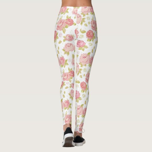 Behangselpatroon van roze rozen 3 leggings (Achterkant)