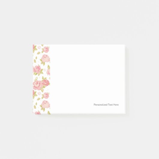 Behangselpatroon van roze rozen 3 post-it® notes (Voorkant)