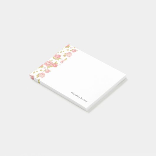 Behangselpatroon van roze rozen 3 post-it® notes (Schuin)