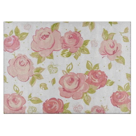 Behangselpatroon van roze rozen 3 snijplank (Voorkant)