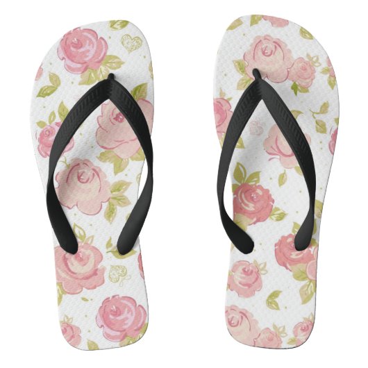 Behangselpatroon van roze rozen 3 teenslippers (Voetbed)