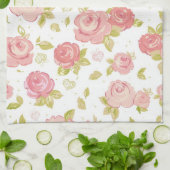 Behangselpatroon van roze rozen 3 theedoek (Gevouwen)