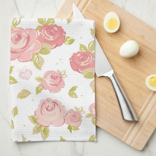 Behangselpatroon van roze rozen 3 theedoek (Quarter Fold)