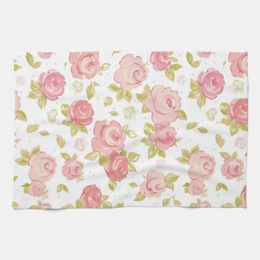 Behangselpatroon van roze rozen 3 theedoek (Horizontaal)