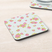 Behangselpatroon van roze rozen 4 drankjes onderzetter (Linkerzijde)