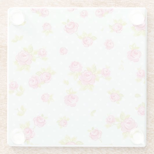 Behangselpatroon van roze rozen 4 glazen onderzetter (Achterkant)