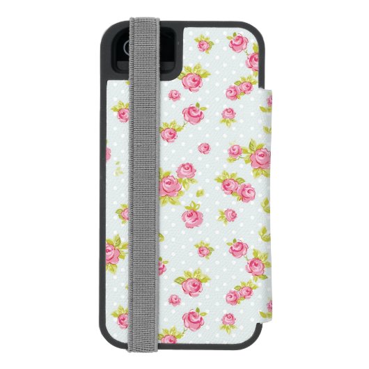 Behangselpatroon van roze rozen 4 incipio iPhone portemonnee hoesje (Agenda Achterkant)